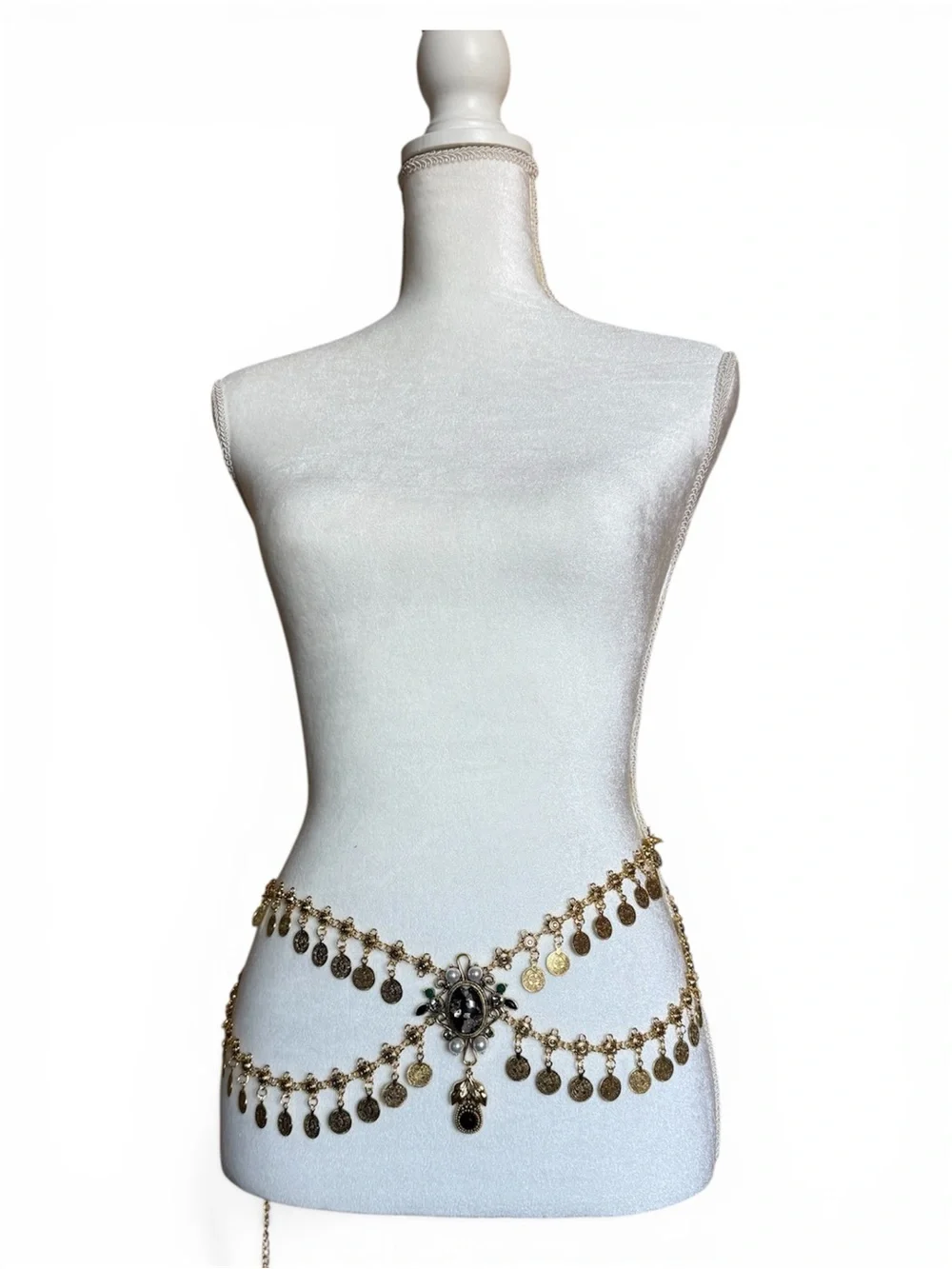 Gold Coin Chain Belly Belt with Decorative Pendant